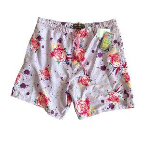Surf Society Mens Floral Swim Shorts W/ Mesh Lining & Drawstring